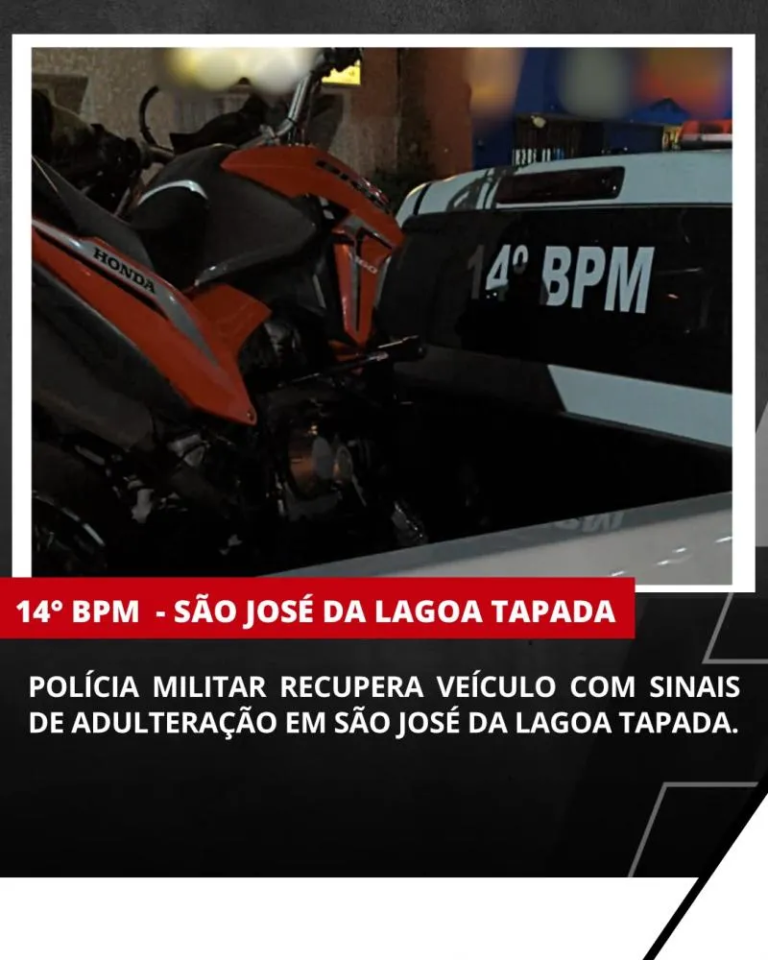 POLÍCIA MILITAR RECUPERA VEÍCULO COM SINAIS DE ADULTERAÇÃO EM SÃO JOSÉ DA LAGOA TAPADA.*